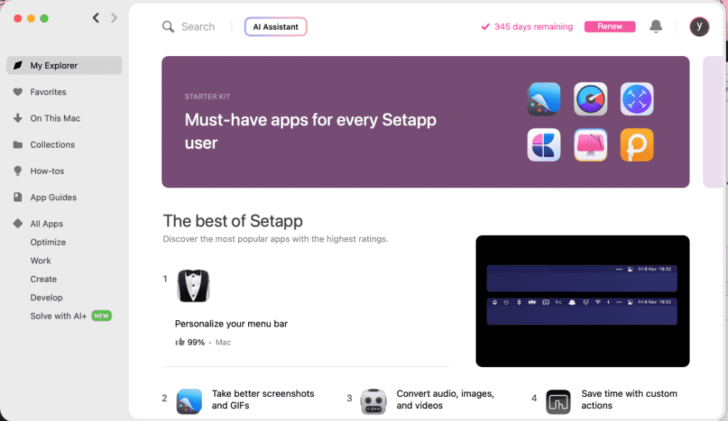 Setapp ホーム画面