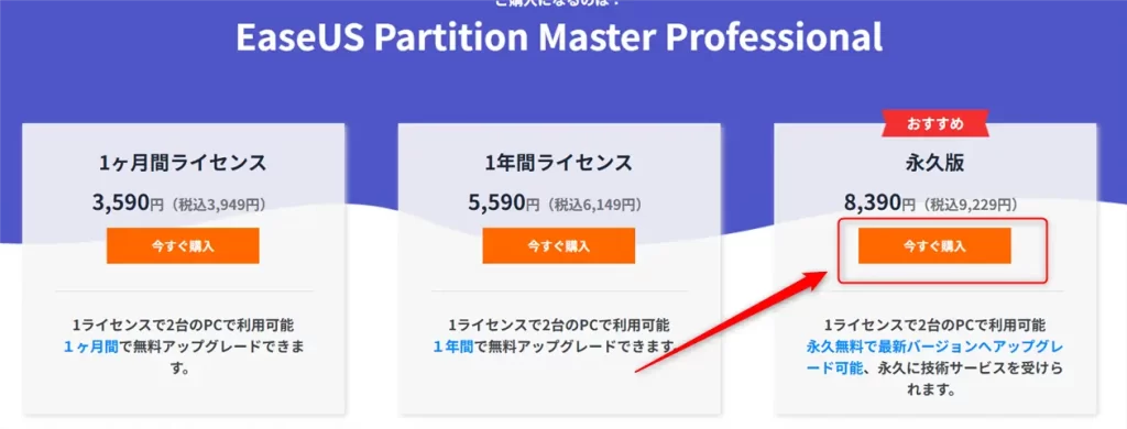 EaseUS Partition Masterのプランを選択