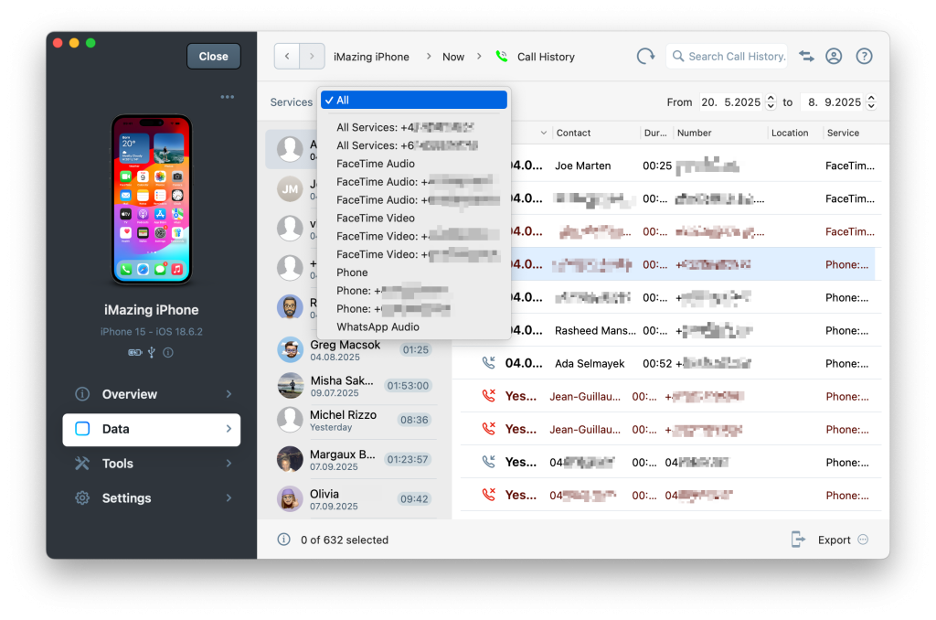 iMazing V3.4アップデート-通話履歴