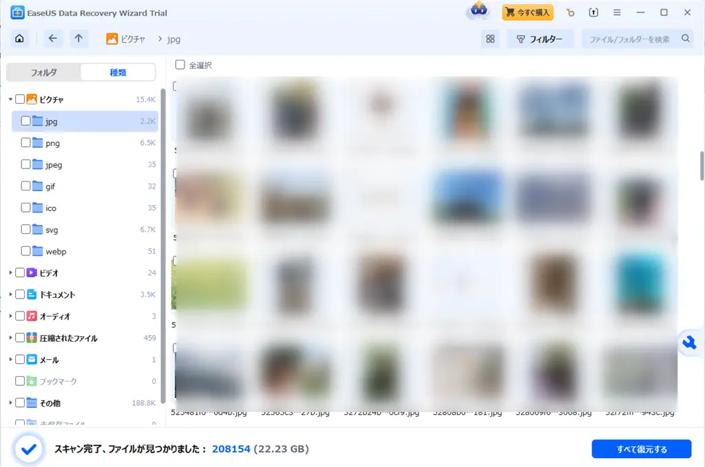 種類で写真をプレビュー可能