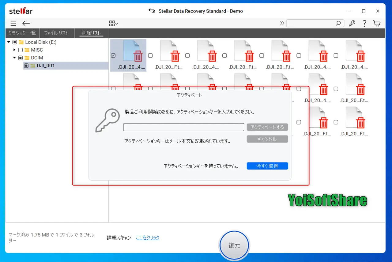 Stellar Data Recoveryで紛失データの復元