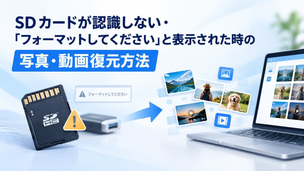 SDカードが認識しない、フォーマット表示時の写真と動画を復元する方法
