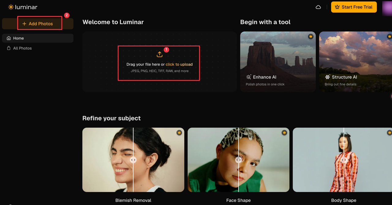 Luminar Web版で写真を追加