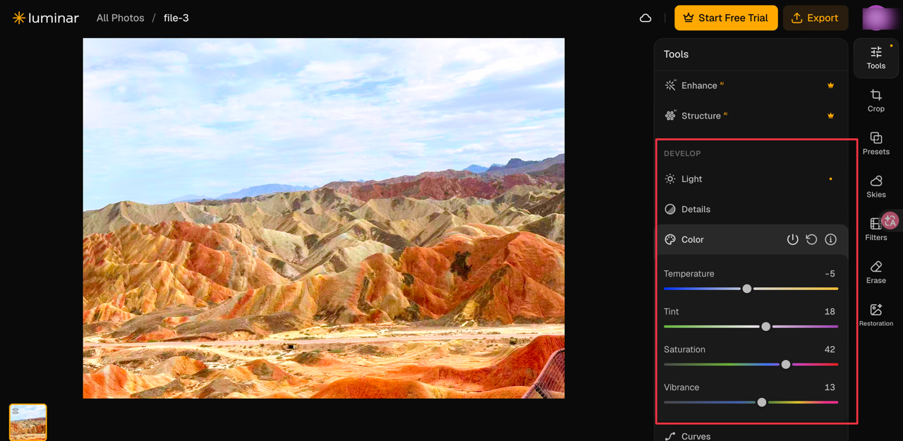 Luminar Web版で写真を編集
